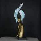 Luxury feather head figurine with detailed layered wing design and metallic finish for elegant tabletop decor arrangements