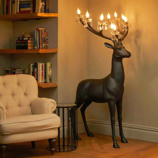 Luxury reindeer glow lamp with illuminated antlers decorative floor lamp in white or black finish