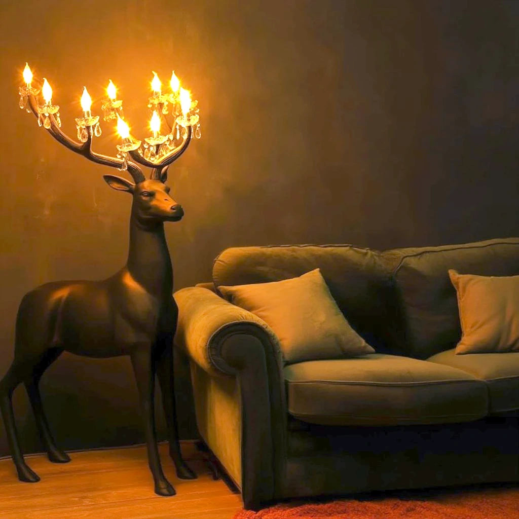 Luxury reindeer glow lamp with illuminated antlers decorative floor lamp in white or black finish
