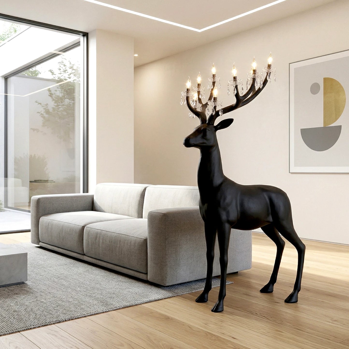 Luxury reindeer glow lamp with illuminated antlers decorative floor lamp in white or black finish
