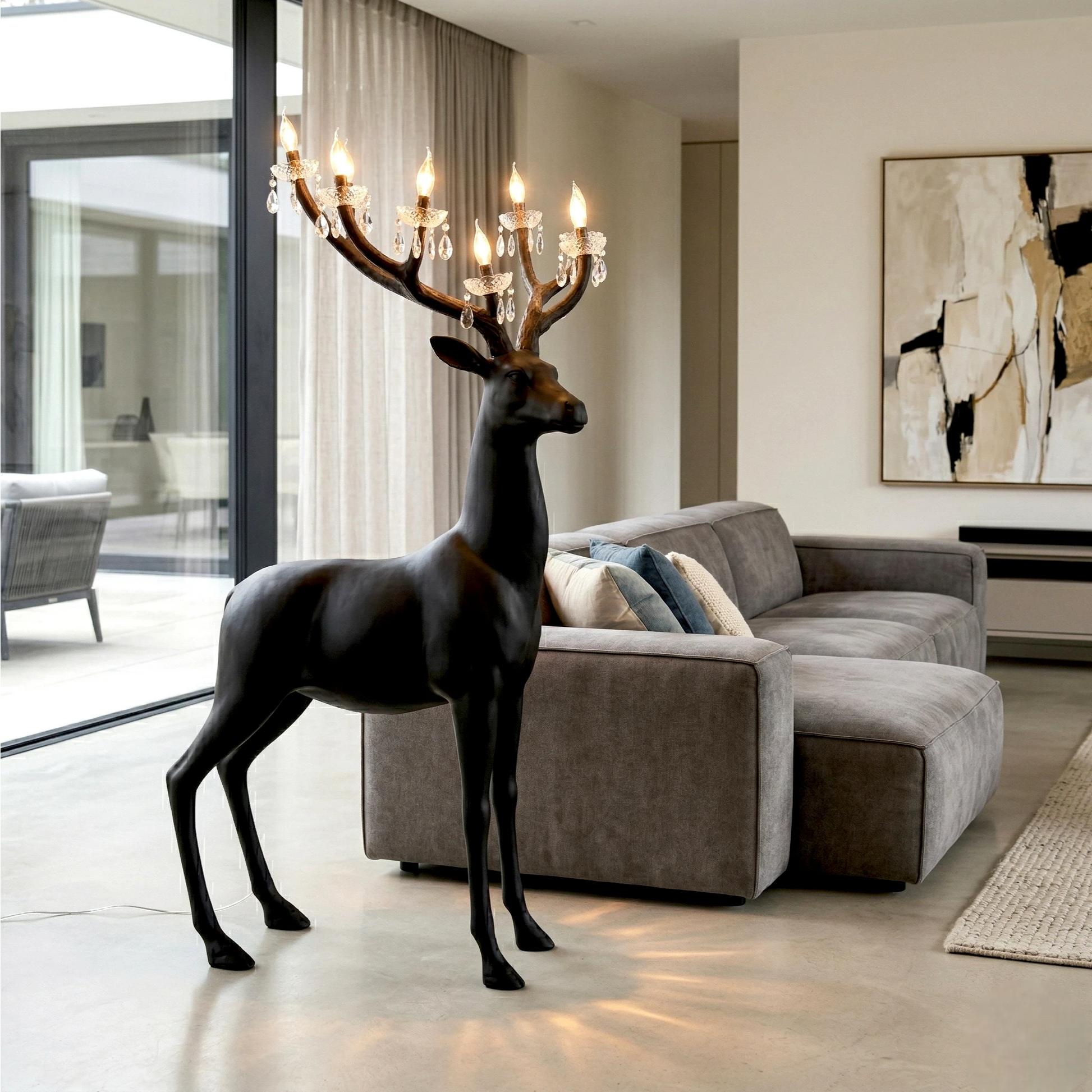 Luxury reindeer glow lamp with illuminated antlers decorative floor lamp in white or black finish