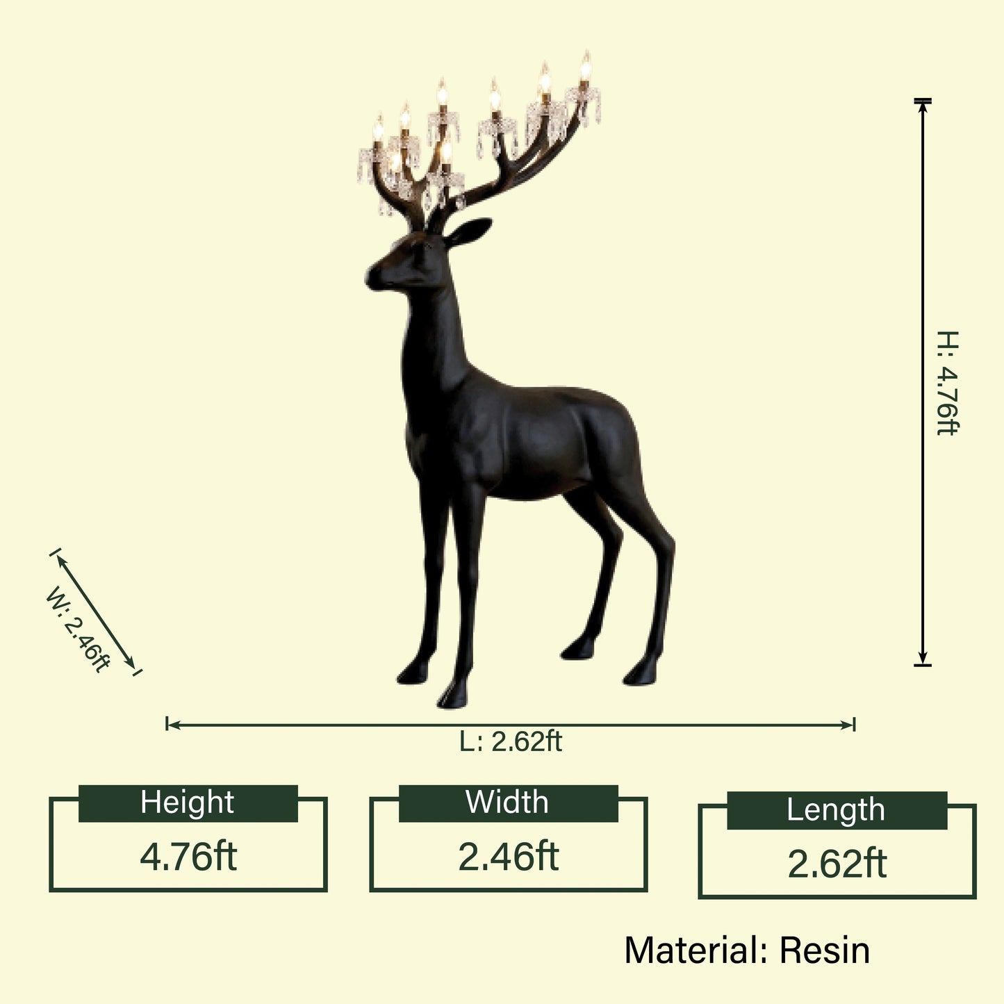 Reindeer glow lamp black side dimensions