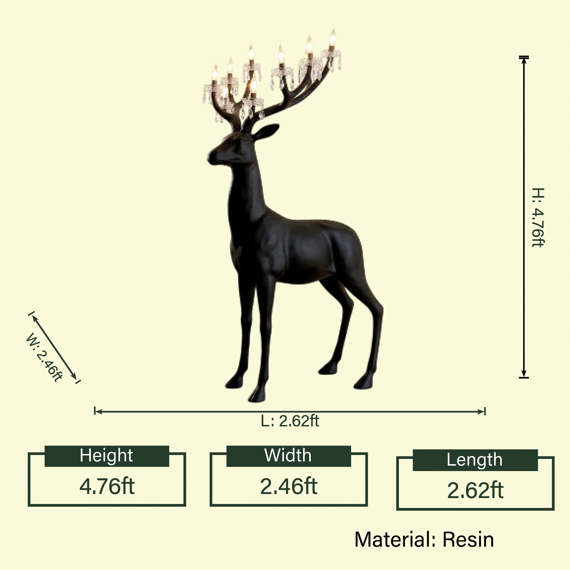 Reindeer glow lamp black side dimensions