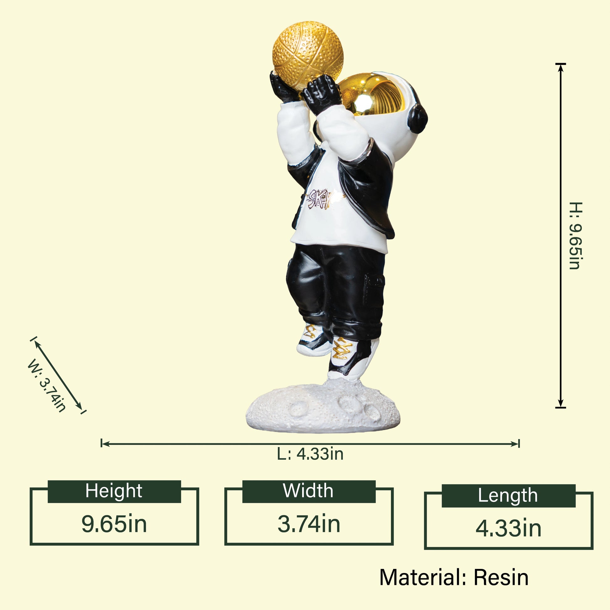 Artistic astronaut basketball decorative figurine with premium gold helmet and textured basketball detailing