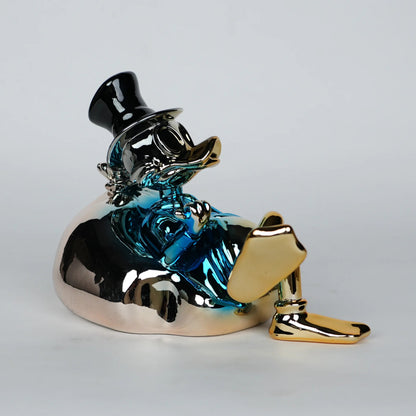 pop art character decor object with blue chrome finish for modern interiors