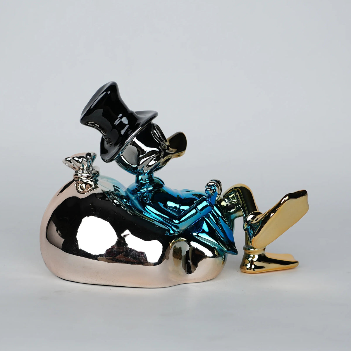 Chrome Money Tycoon blue sculpture