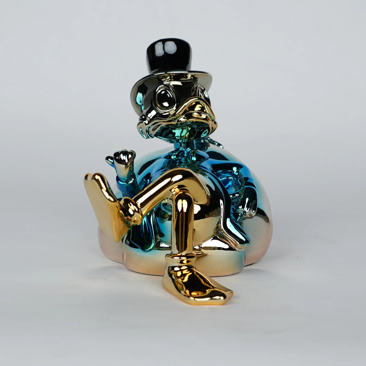 Chrome Money Tycoon blue sculpture