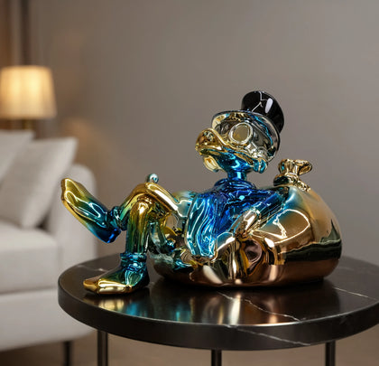 pop art character decor object with blue chrome finish for modern interiors