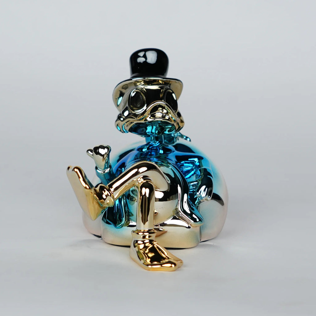 Chrome Money Tycoon blue sculpture