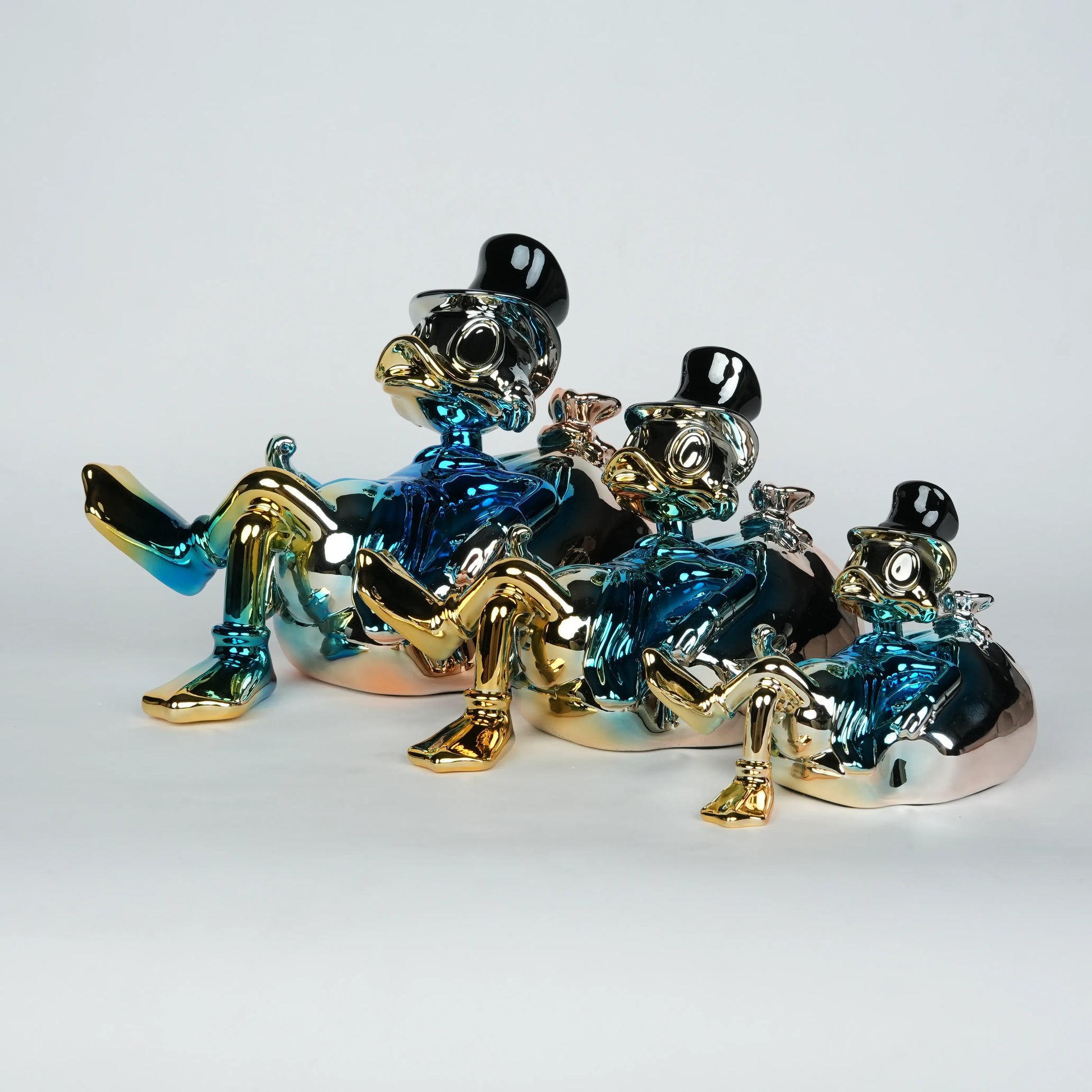 Chrome Money Tycoon blue sculpture