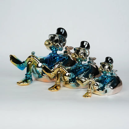 Chrome Money Tycoon blue sculpture