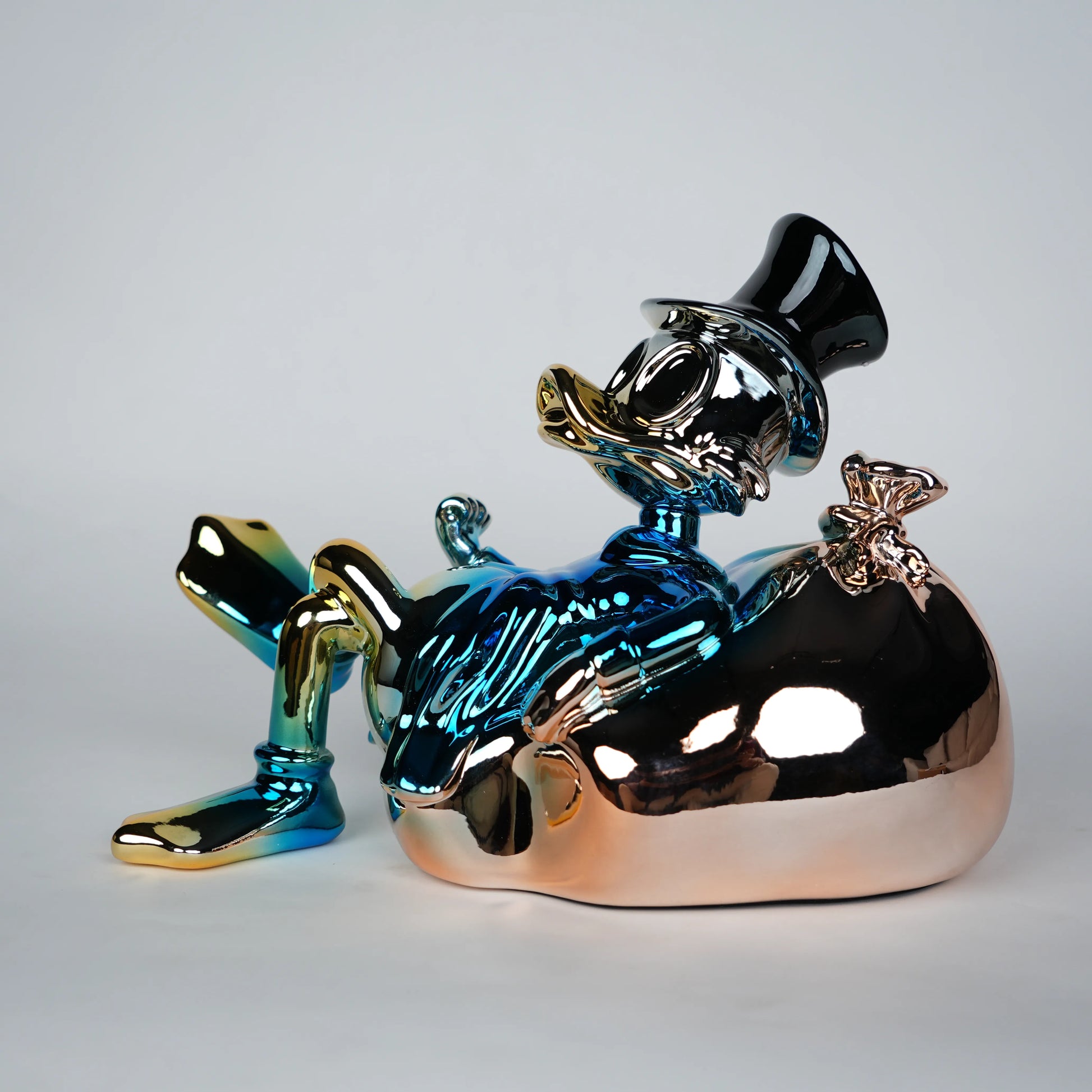 Chrome Money Tycoon blue sculpture