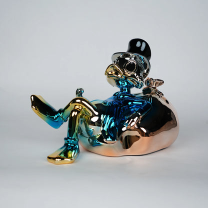 Chrome Money Tycoon blue sculpture