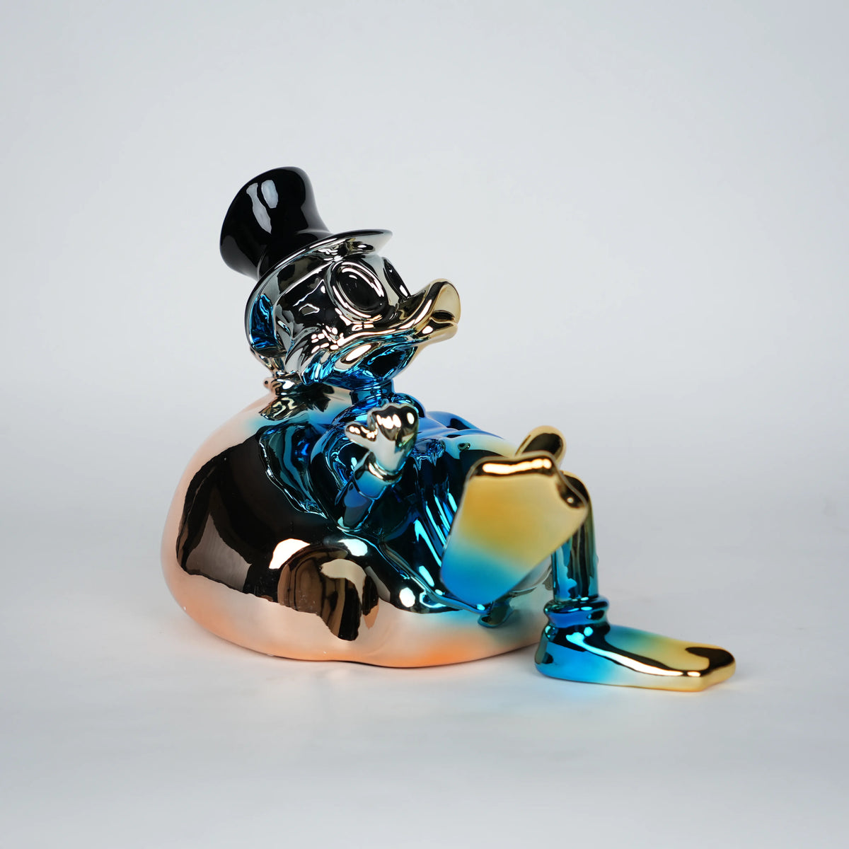 Chrome Money Tycoon blue sculpture