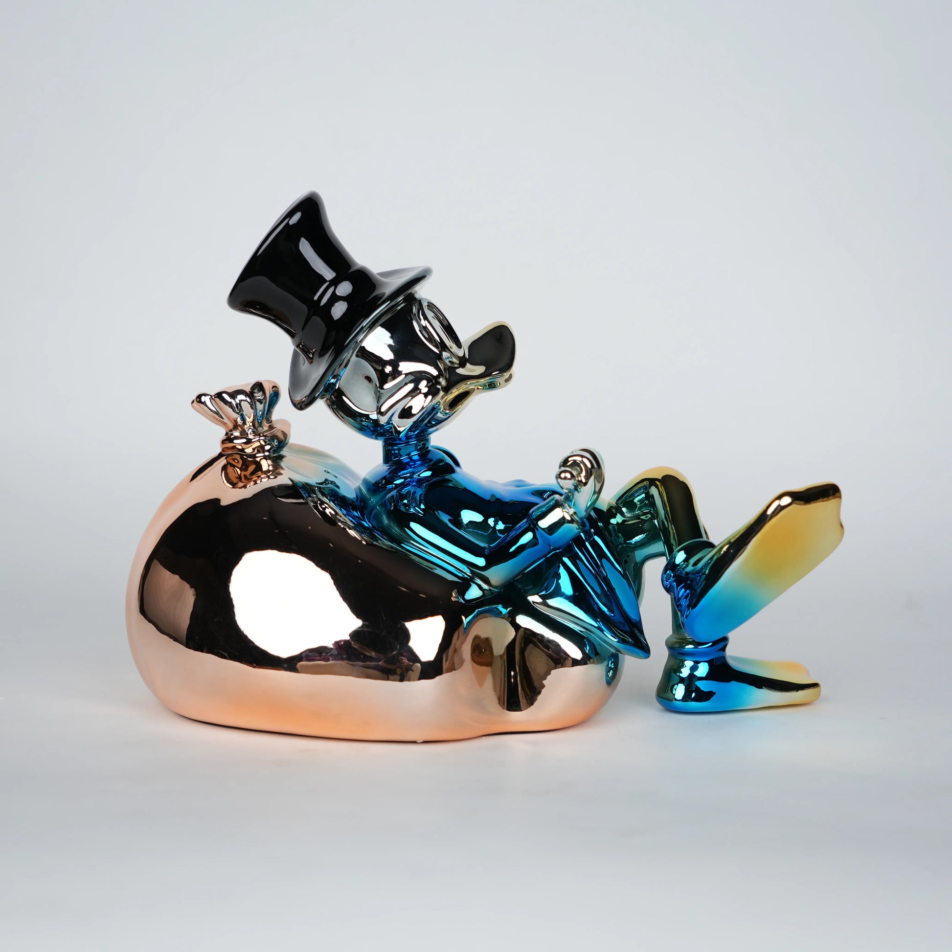 Chrome Money Tycoon blue sculpture