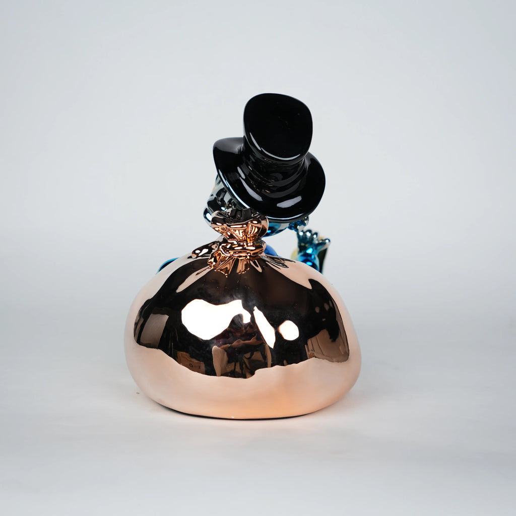 Chrome Money Tycoon blue sculpture
