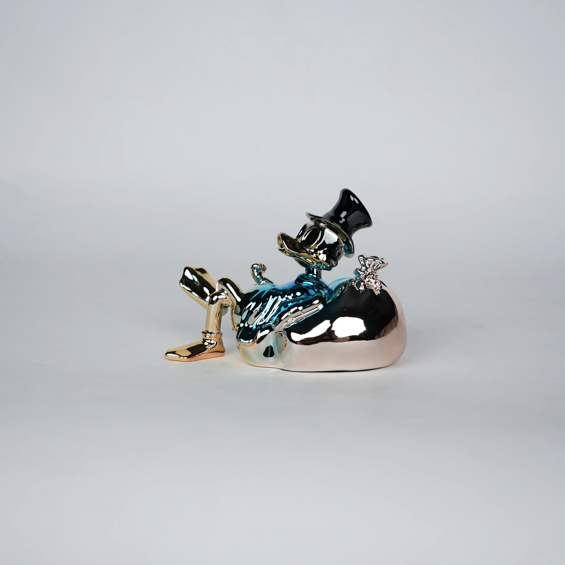 Chrome Money Tycoon blue sculpture