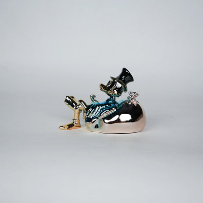 Chrome Money Tycoon blue sculpture