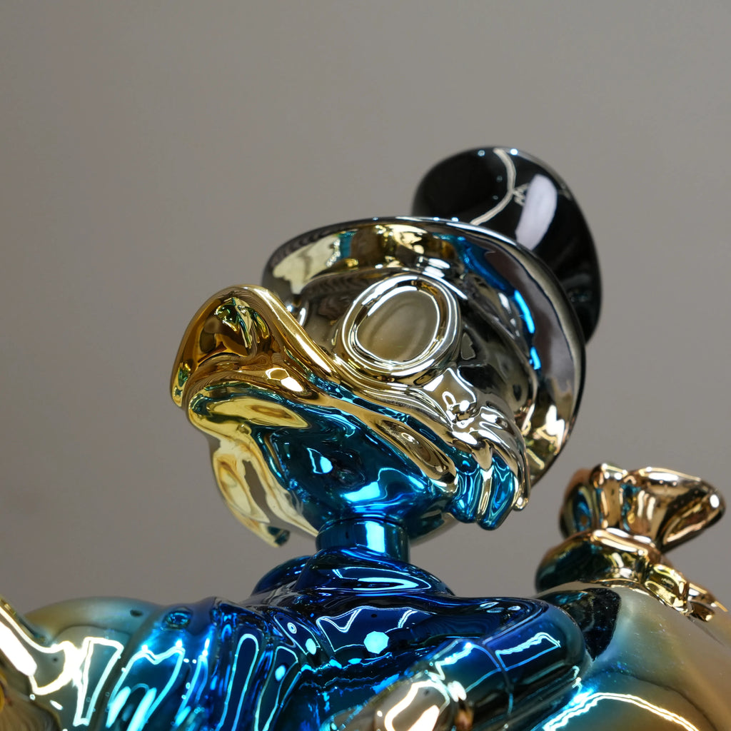 statement decor sculpture with metallic blue finish for modern interiors