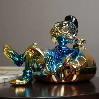 pop art character decor object with blue chrome finish for modern interiors