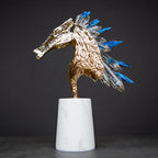 Luxury crystal galloping horse décor piece with metallic gold finish