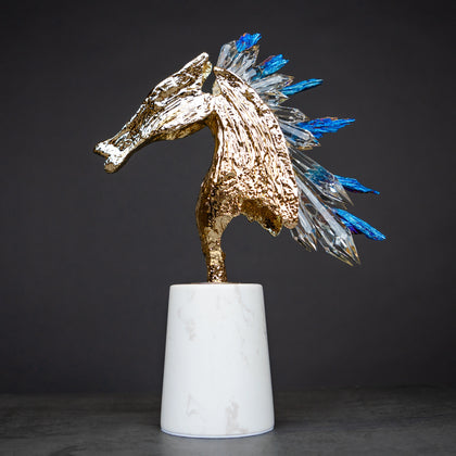 Luxury crystal galloping horse décor piece with metallic gold finish