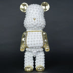 White pearl-studded bear sculpture with gold mirrored accents — Pearl Luxe Bear Sculpture by Ghar Art, handcrafted modern luxury home decor collectible.