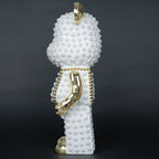 White pearl-studded bear sculpture with gold mirrored accents — Pearl Luxe Bear Sculpture by Ghar Art, handcrafted modern luxury home decor collectible.