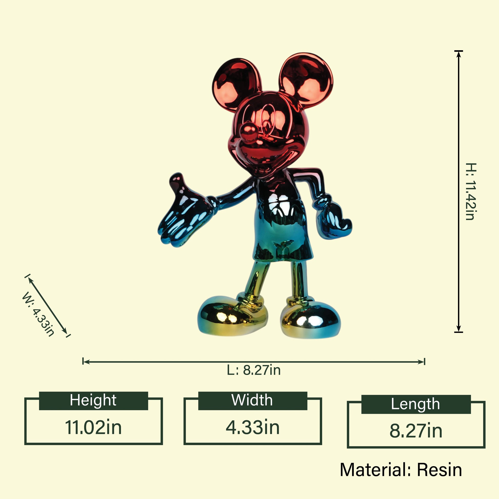 Aurora Mouse chrome figurine, scale diagram