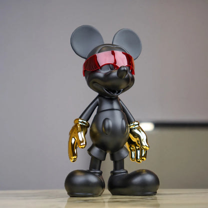 Cyberpunk mascot mini matte black sculpture with gold hands and red visor for modern home decor