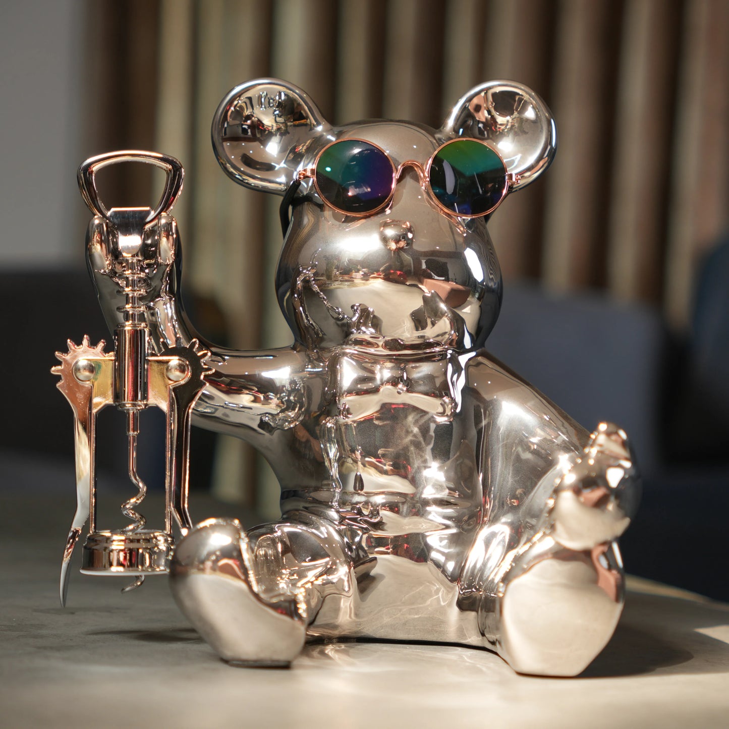 chrome silver bear wine holder