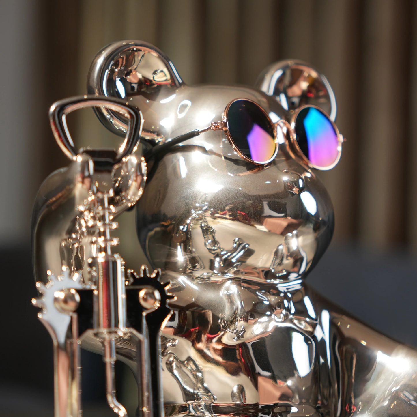 chrome silver bear wine holder