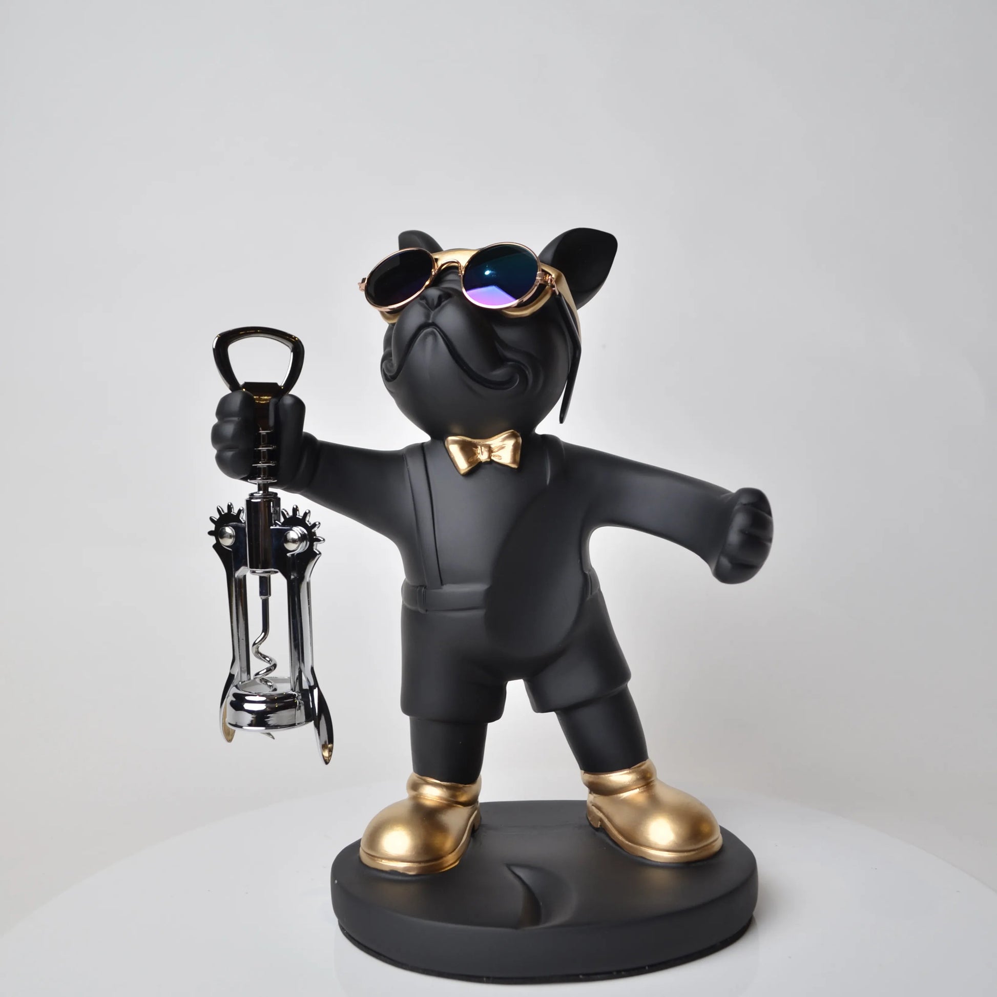 matte black gold bulldog wine opener holder