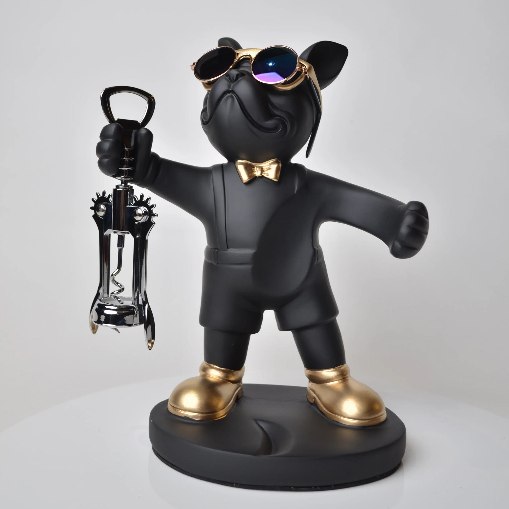 matte black gold bulldog wine opener holder
