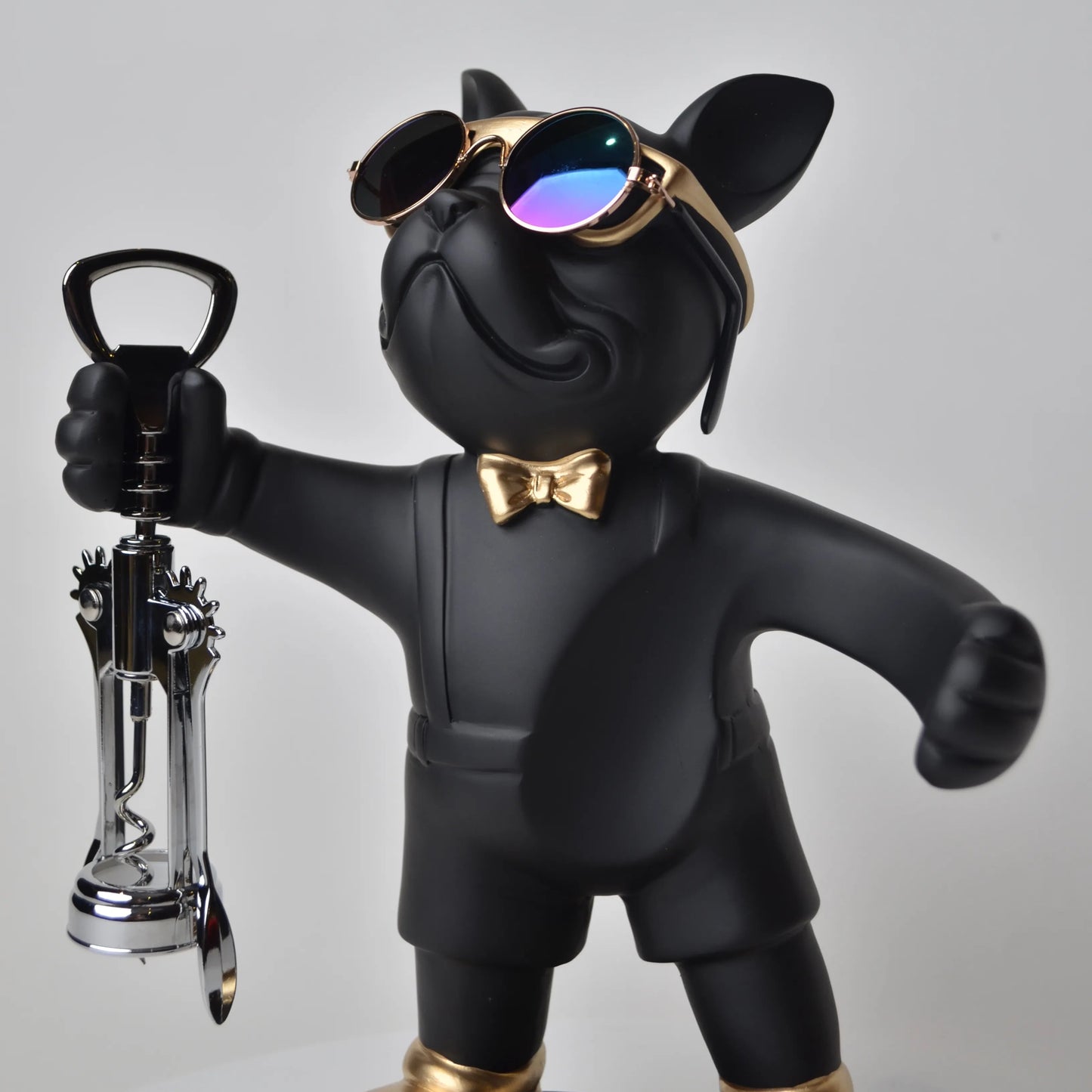 matte black gold bulldog wine opener holder