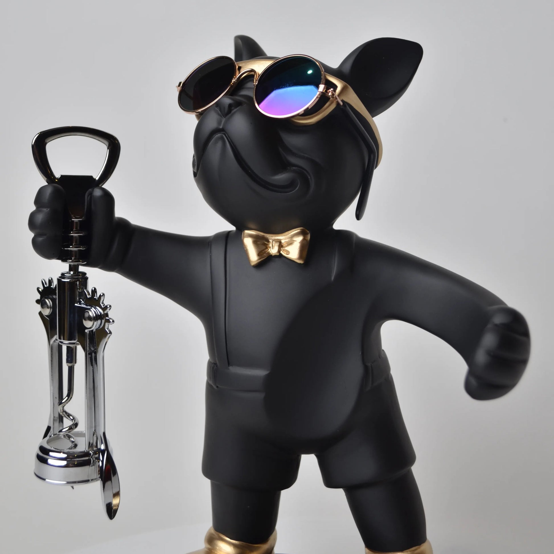 matte black gold bulldog wine opener holder