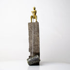 Premium abstract decorative accent with textured stone finish and metallic human figure designed for modern home interiors