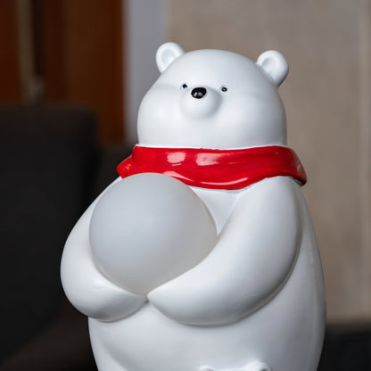 White ceramic polar-bear lamp with glowing orb and cub — Polar Glow Lamp by Ghar Art, handcrafted modern home-decor lighting for cozy and luxury interiors.