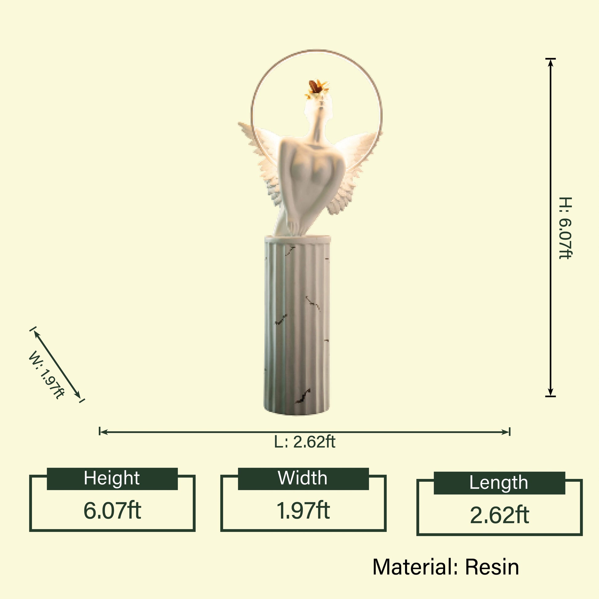 Heavenly Wing angel on column, spec sheet