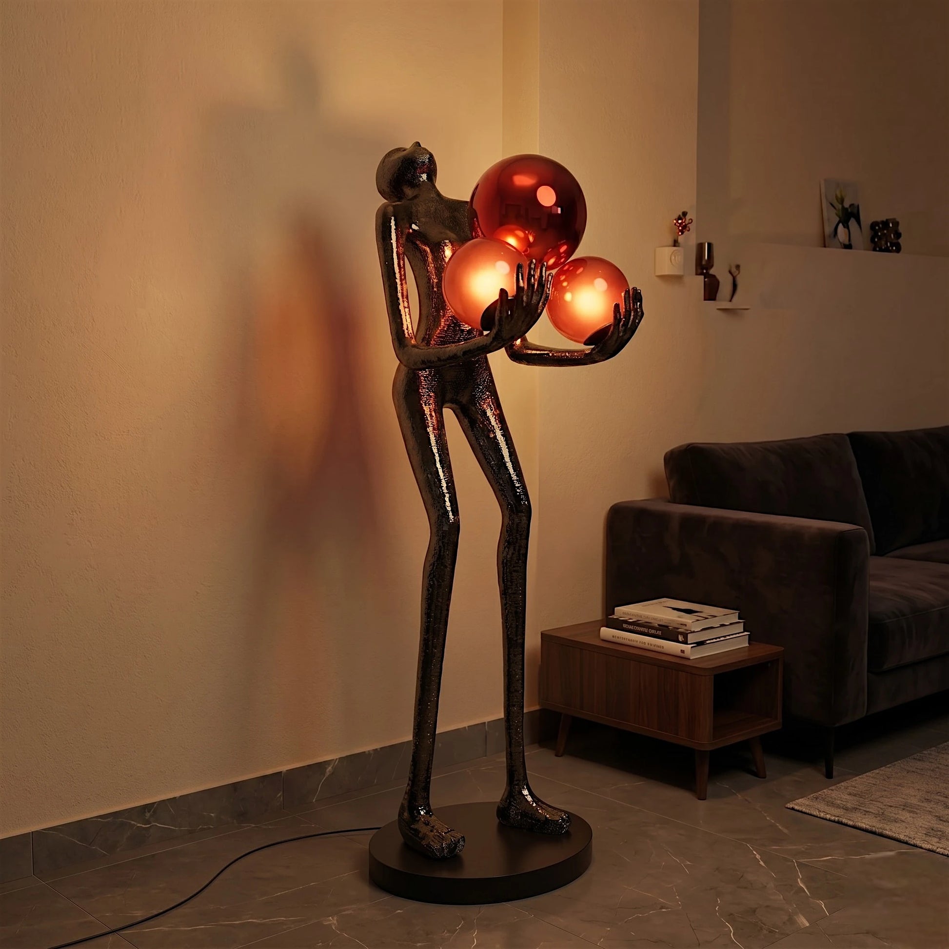 Trinity Orb Sculptural Floor Lamp with triple orb lights