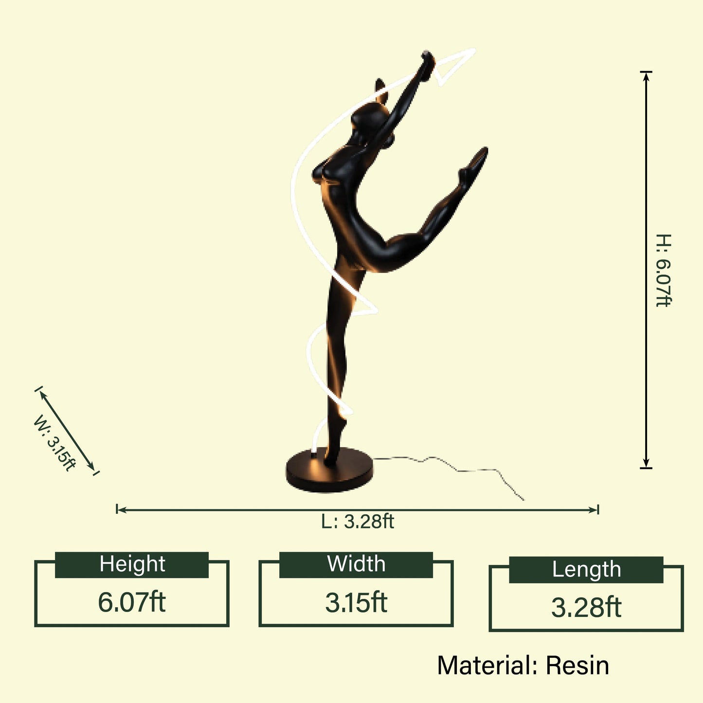 Radiant spiral dancer LED lamp, spec diagram