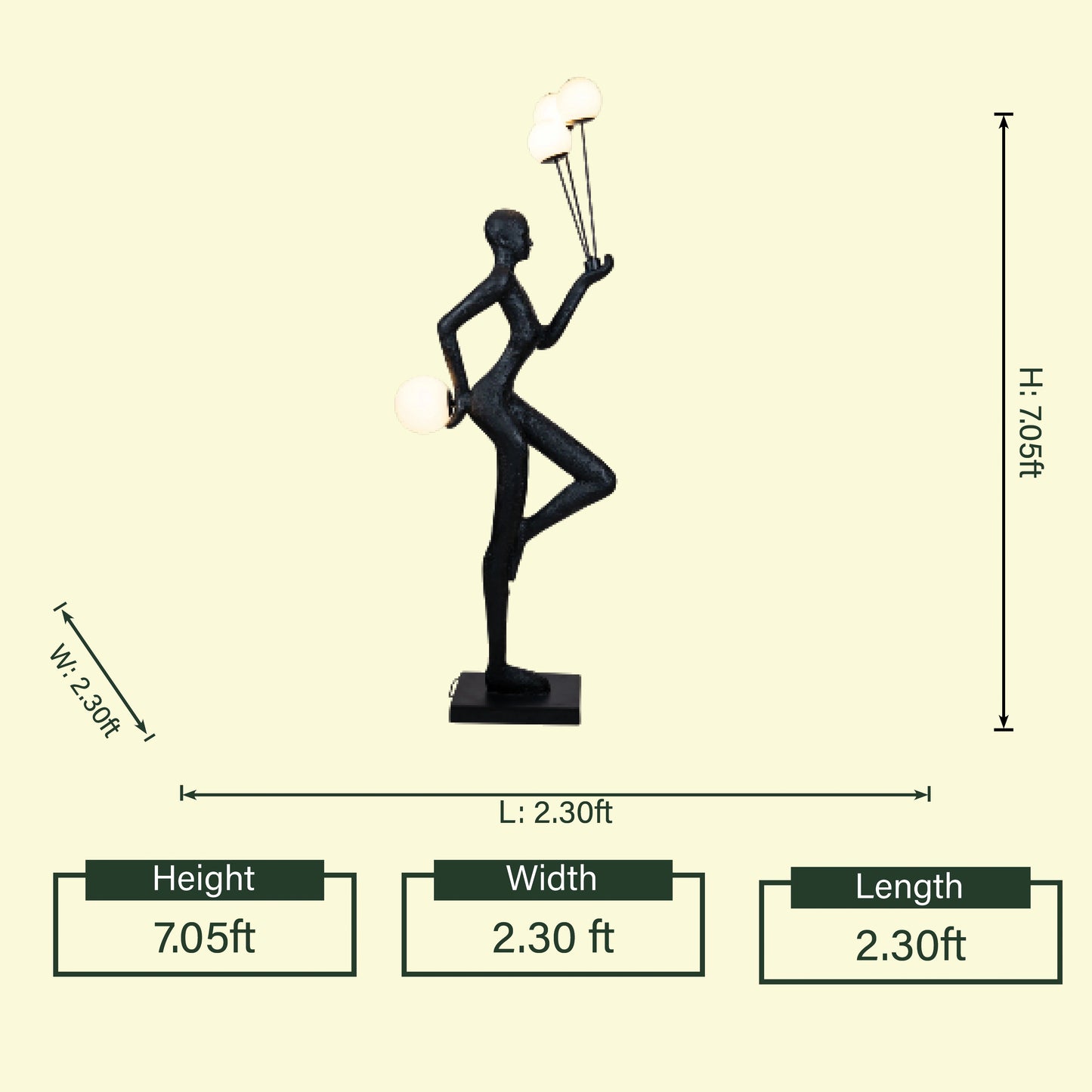 Juggler Sculptural Floor Lamp gold human figure with globe light