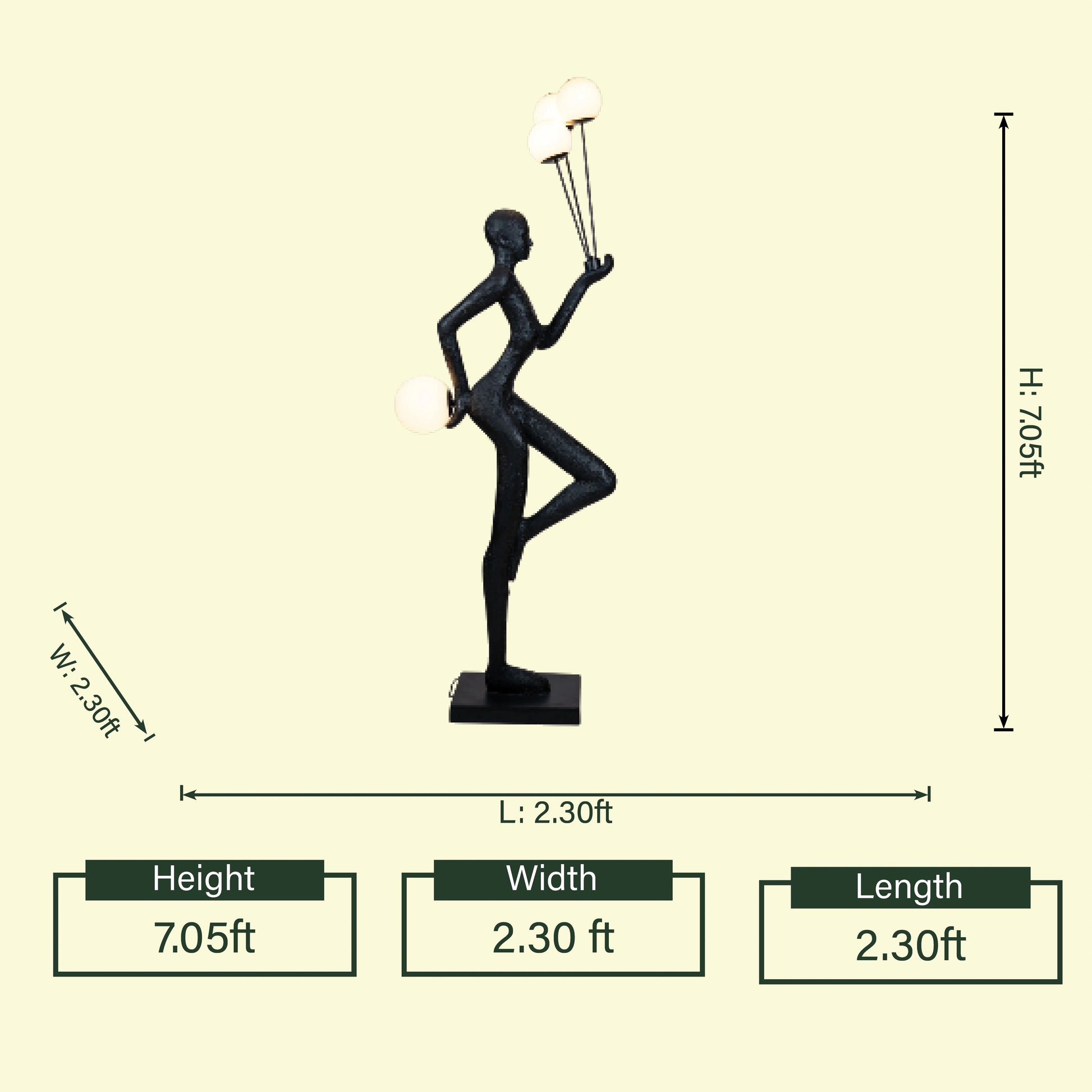Juggler Sculptural Floor Lamp gold human figure with globe light