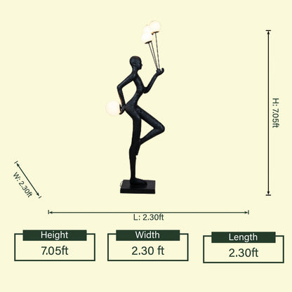 Juggler Sculptural Floor Lamp gold human figure with globe light