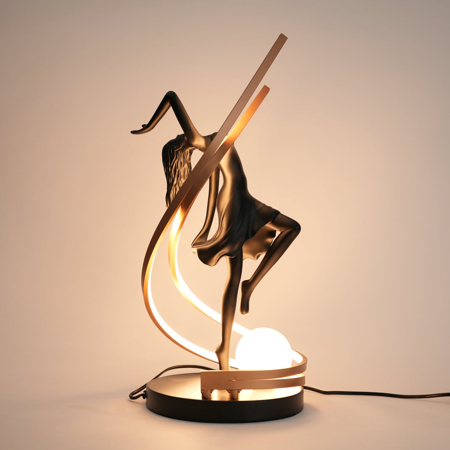 Decorative table lamp with a artistic design on a plain background