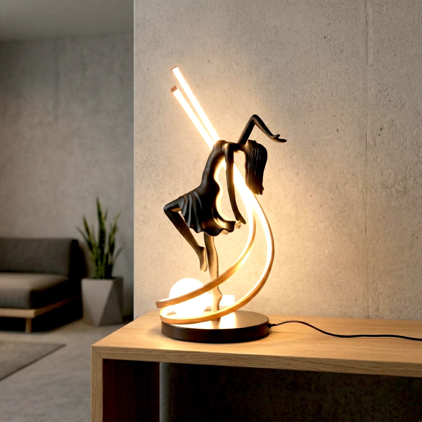Liberty Sculpture Table Lamp black human form with globe light