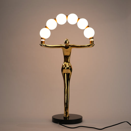 Gold human form table lamp with globe lights arc modern luxury decorative lighting for home decor