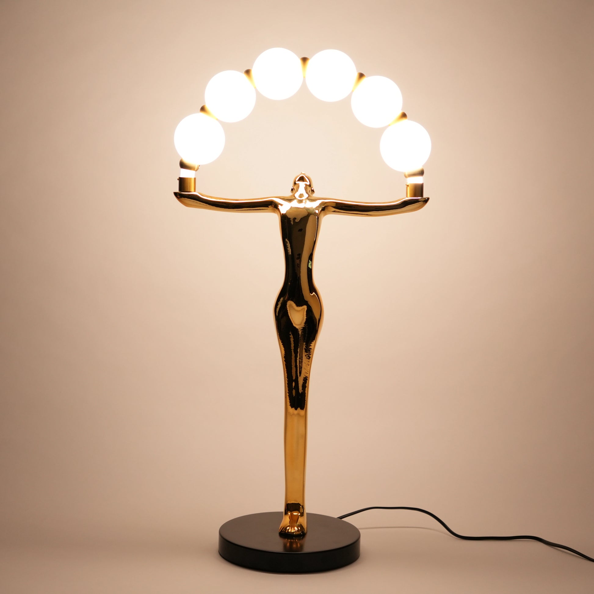 Gold human form table lamp with globe lights arc modern luxury decorative lighting for home decor