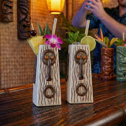 Premium tiki-style cocktail glasses designed for rum drinks, tropical parties, and contemporary island-themed entertaining