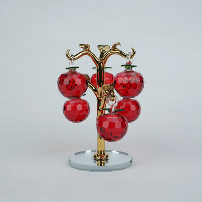 Large golden crystal apple tree décor with red faceted crystal apples on a mirrored base